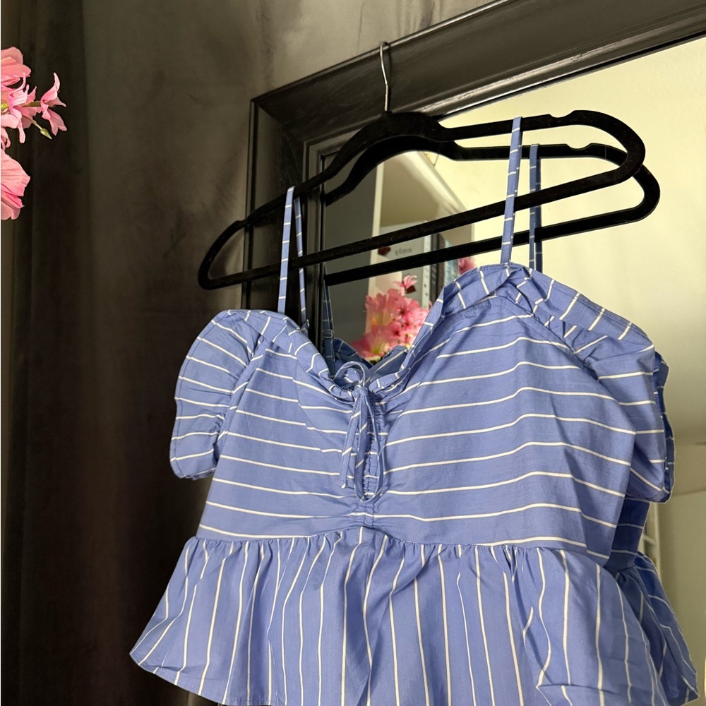 Express Blue Puff Sleeve Camisole Crop Top